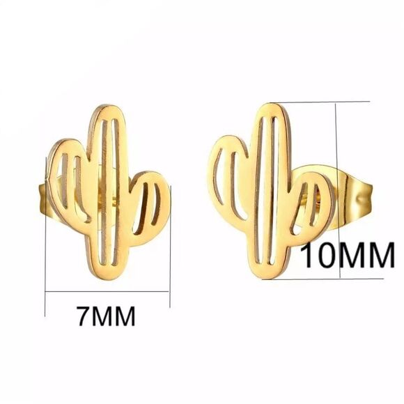 Gold Cactus Stud Earrings - Picture 5 of 5